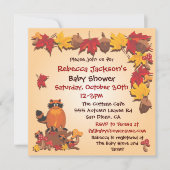Invitation Automne Feuilles avec Baby shower Raccoon Invitati (Devant)