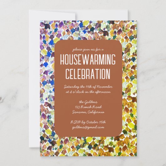 Invitation Automne Feuilles Chic Custom HOUSEWARMINING PARTY (Devant)