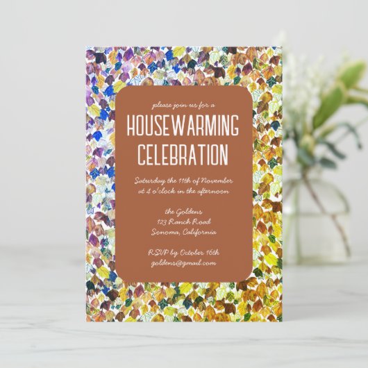 Invitation Automne Feuilles Chic Custom HOUSEWARMINING PARTY (Debout devant)