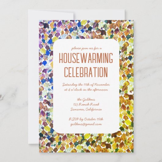 Invitation Automne Feuilles Chic Custom HOUSEWARMINING PARTY (Devant)