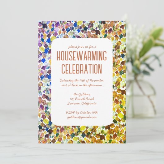 Invitation Automne Feuilles Chic Custom HOUSEWARMINING PARTY (Debout devant)