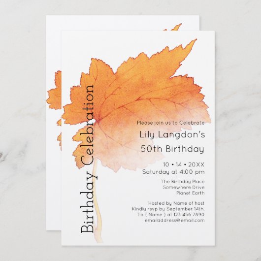 Invitation Automne Feuilles d'aquarelle automne (Devant / Derrière)