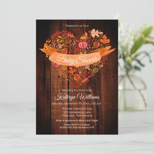 Invitation Automne | Feuilles d'automne | Baby shower en bois (Debout devant)