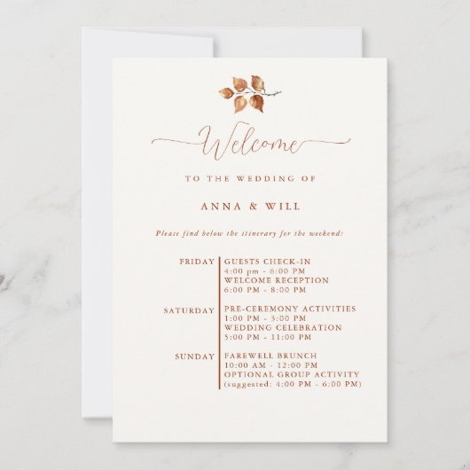 Invitation Automne Feuilles Elégant Boho Mariage de automne I (Devant)