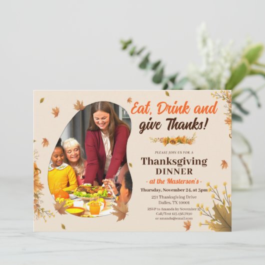 Invitation Automne Feuilles Famille Photo Thanksgiving Dîner (Debout devant)