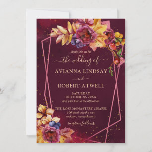 Invitation Automne Feuilles Fleurs et Berries Mariage Bourgog