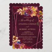 Invitation Automne Feuilles Fleurs et Berries Mariage Bourgog (Devant / Derrière)