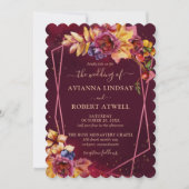 Invitation Automne Feuilles Fleurs et Berries Mariage Bourgog (Devant)