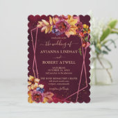 Invitation Automne Feuilles Fleurs et Berries Mariage Bourgog (Debout devant)