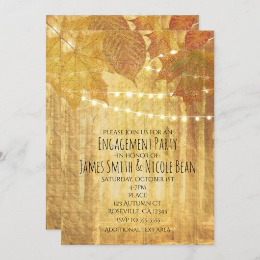 Invitation Automne Feuilles Golden Automne Rustic Woods Invit (Devant / Derrière)