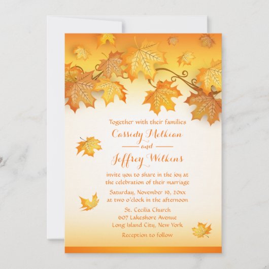 Invitation Automne Feuilles Orange Mariage Russe Pays Automne (Devant)