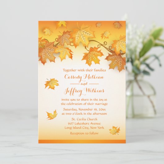 Invitation Automne Feuilles Orange Mariage Russe Pays Automne (Debout devant)