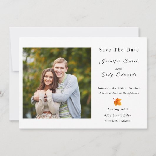 Invitation Automne Feuilles Photo Mariage Enregistrer La Date (Devant)