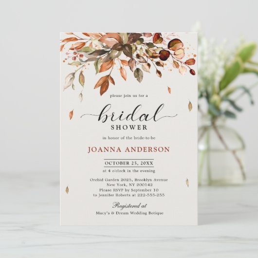 Invitation Automne Feuilles Rustique Pays Fête des mariées (Debout devant)