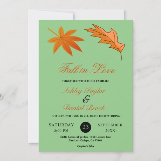 Invitation Automne Feuilles Rustique Sage Automne Mariage Flo (Devant)