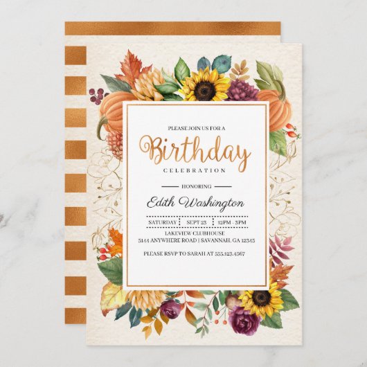 Invitation Automne Feuilles Tournesol Automne Anniversaire In (Devant / Derrière)