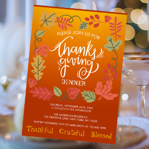 Invitation Automne Feuilles Typographie Thanksgiving Dîner