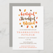 Invitation Automne Feuilles Typographique Thanksgiving Potluc (Devant / Derrière)