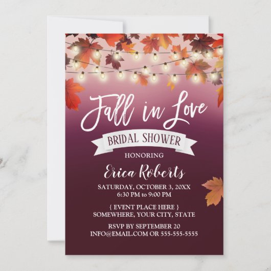 Invitation Automne Feuilles Vin Rouge Chute en Amour Fête des (Devant)