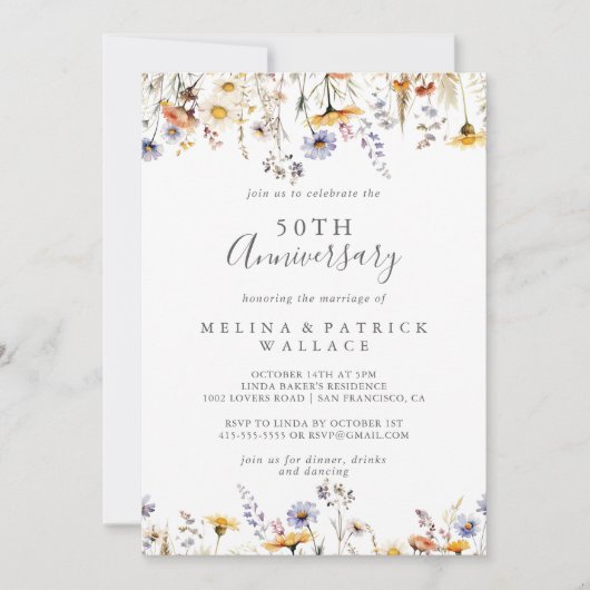 Invitation Automne Fleur sauvage 50e anniversaire Mariage (Devant)