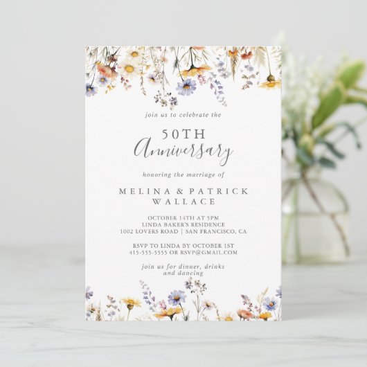 Invitation Automne Fleur sauvage 50e anniversaire Mariage (Debout devant)