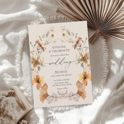 Invitation Automne Fleur sauvage Aquarelle Floral gingko Mari