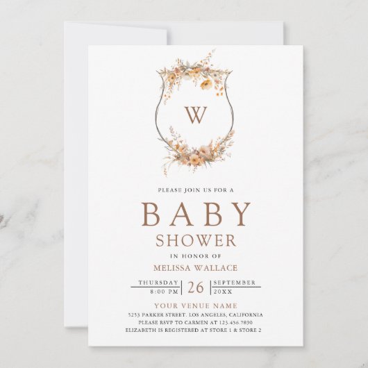 Invitation Automne Fleur sauvage Crest Crest QR Code Baby sho (Devant)