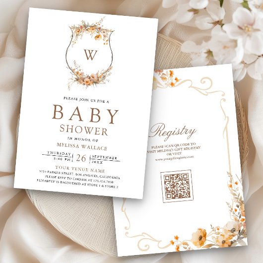 Invitation Automne Fleur sauvage Crest Crest QR Code Baby sho