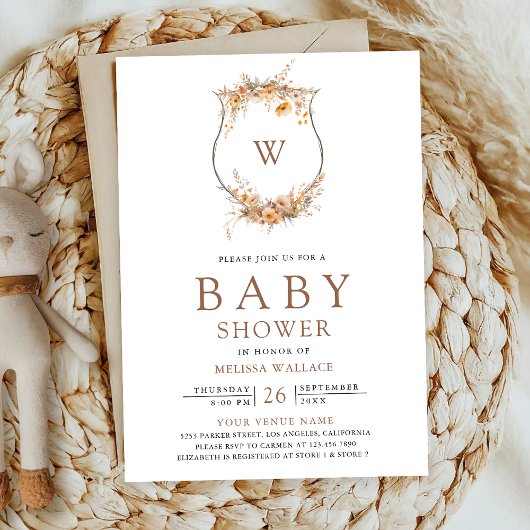 Invitation Automne Fleur sauvage Crest Crest QR Code Baby sho