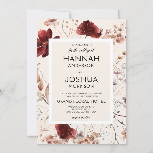 Invitation Automne Fleur sauvage Floral Boho QR Code Mariage (Devant)