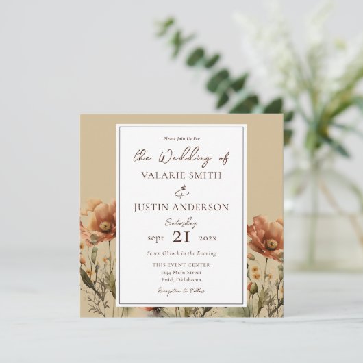 Invitation Automne Fleur sauvage Mariage tout en une invitati (Debout devant)