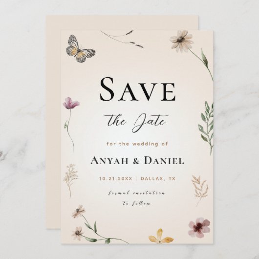 Invitation Automne Fleur sauvage Papillon Nature Fleur séché (Devant / Derrière)