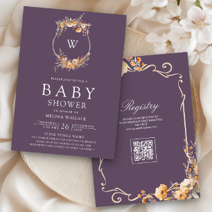 Invitation Automne Fleur sauvage QR Code Dusty Purple Baby sh