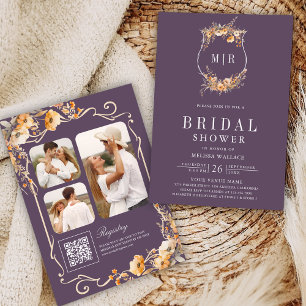 Invitation Automne Fleur sauvage QR Code Dusty Purple Fête de