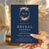 Invitation Automne Fleur sauvage QR Code Marine Bleu Fête des