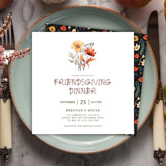 Invitation Automne Fleur sauvage Thanksgiving Friendsgiving D