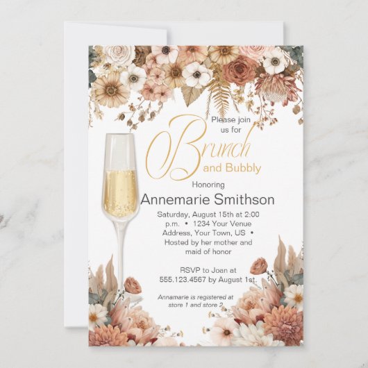 Invitation Automne Fleurs Brunch et Bubbly (Devant)