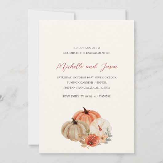 Invitation Automne Fleurs Citrouilles Élégante Partie d'engag (Devant)