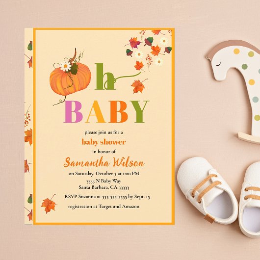 Invitation Automne Fleurs Citrouilles Fille Baby shower Invit