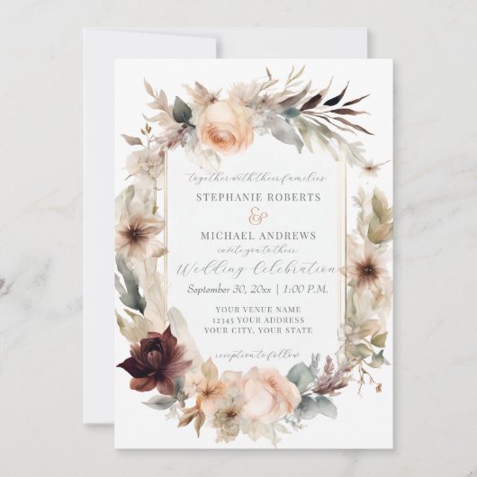 Invitation Automne Fleurs d'automne Élégant Rose Bourgogne Ma (Devant)