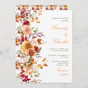 Invitation Automne Fleurs d'automne et Mariage de feuillage