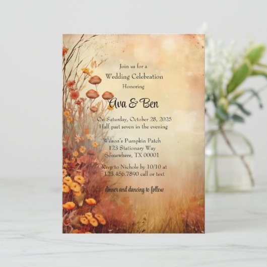 Invitation Automne Fleurs orange Fête Mariage rustique (Debout devant)