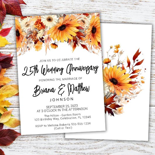 Invitation Automne Floral 25e anniversaire du Mariage