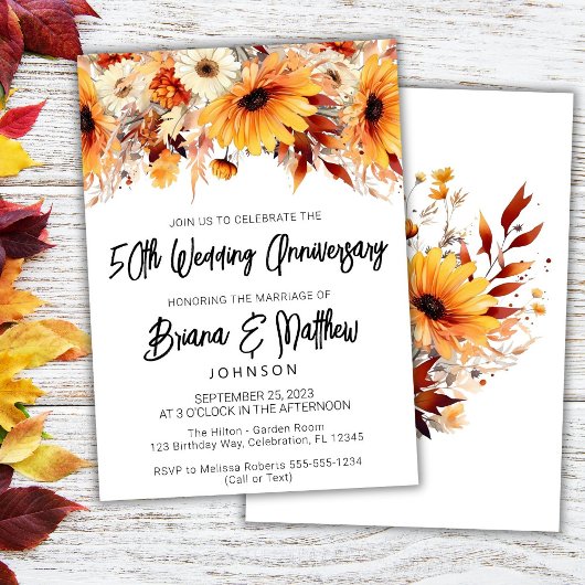 Invitation Automne Floral 50e anniversaire Mariage