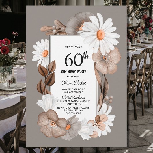 Invitation Automne Floral 60e fête d'anniversaire