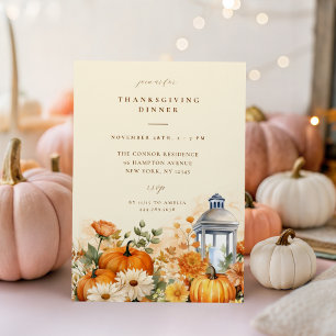 Invitation Automne Floral Aquarelle Thanksgiving Dîner