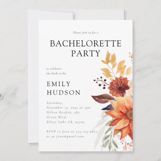 Invitation Automne Floral Bachelorette Party (Devant)
