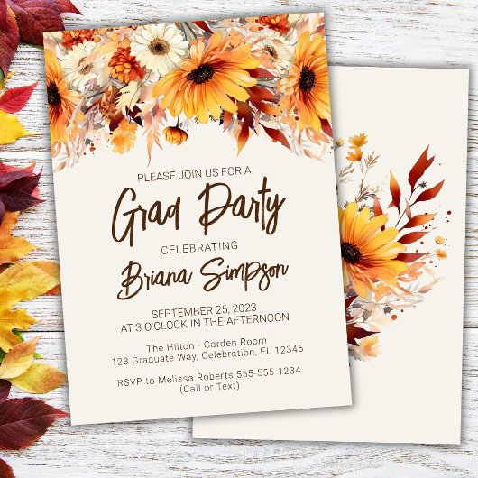 Invitation Automne Floral Beige Graduation Party