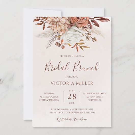 Invitation Automne Floral Boho Automne Foliage Bridal Brunch (Devant)