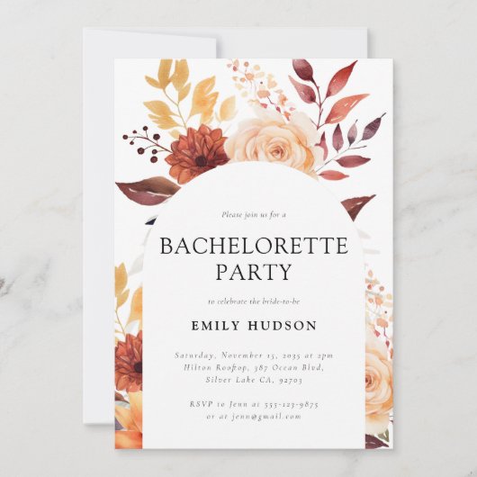 Invitation Automne Floral Boho Bachelorette Party (Devant)